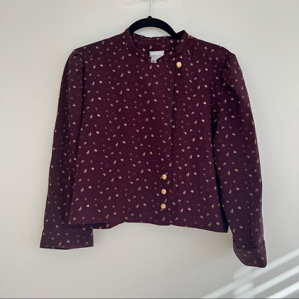 Vintage Purple Patterned Boxy Button Neck Blouse Size 10 P - Picture 10 of 11